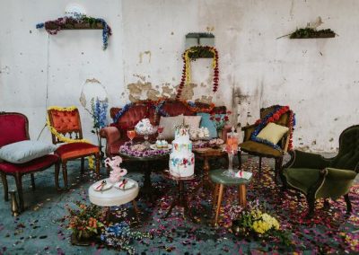 colourful and decadent lounge and dessert setting