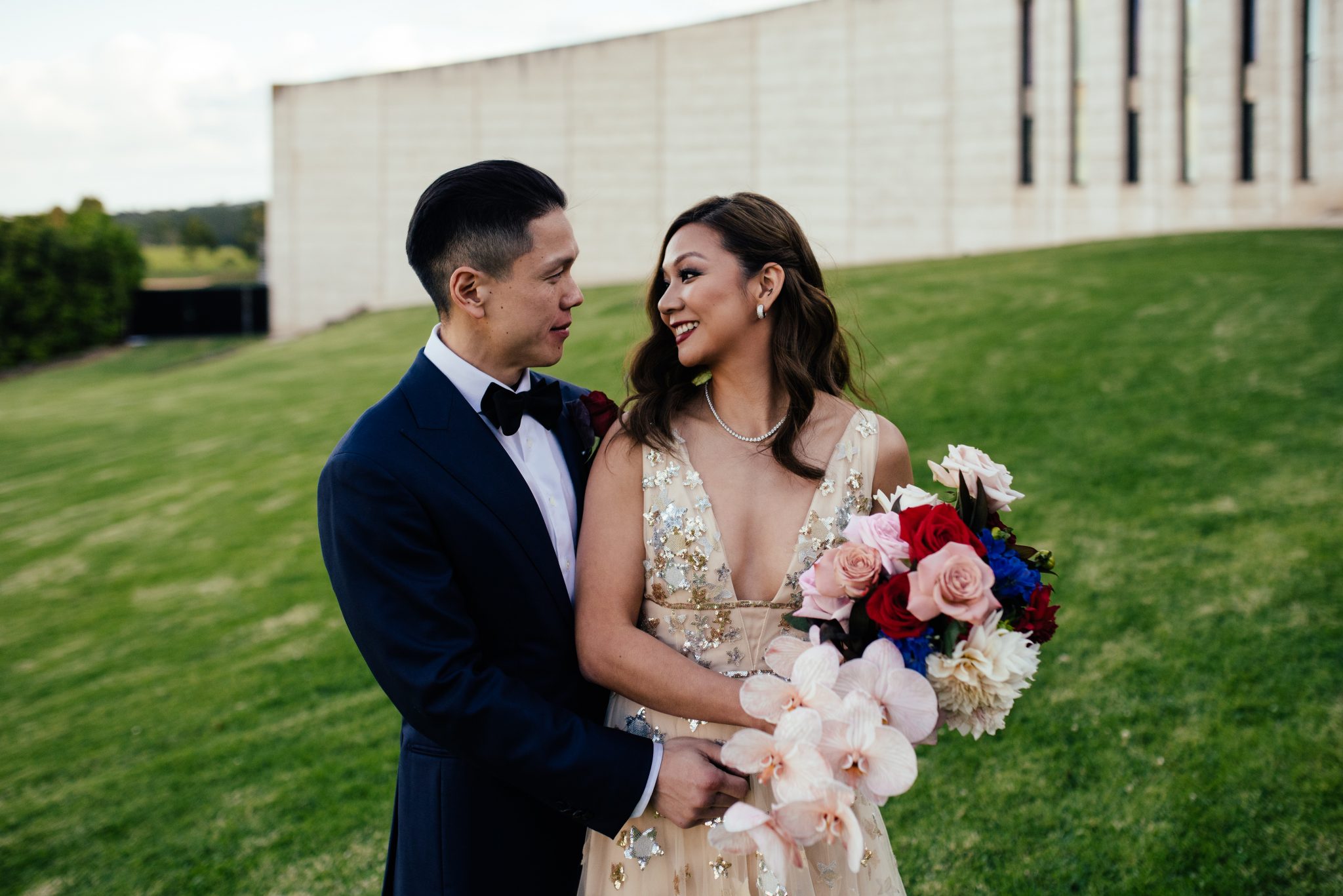 Romantic minimalist wedding with glitter dress